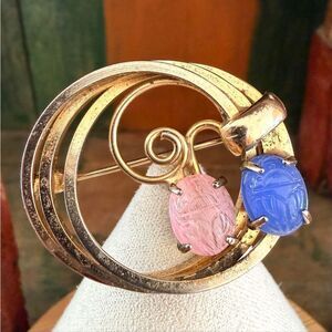 Vintage Gold Tone Double Scarab Brooch